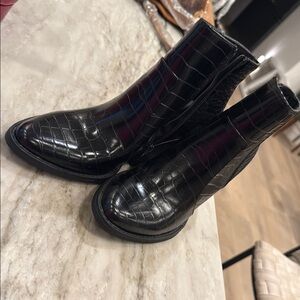 Madden Girl Black Heeled Boots with Glossy Finish